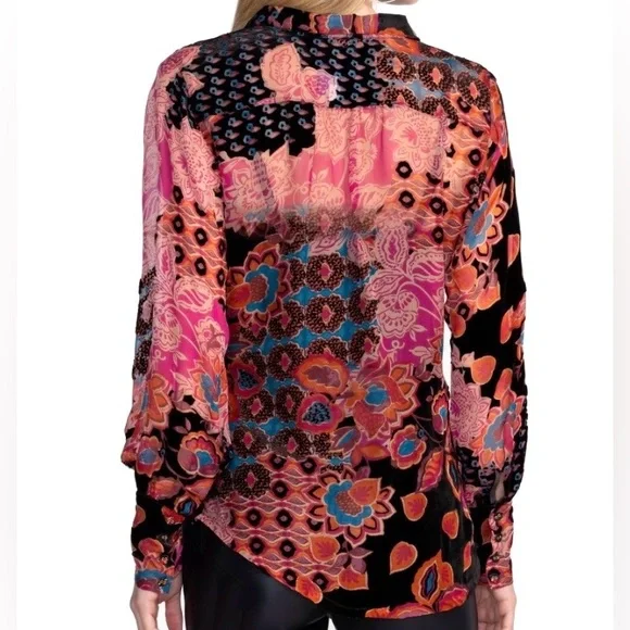 NEW Johnny Was Yrene Burnout Blouse Alvarado w/ Tank Top Velvet Silk Black Sz S - Picture 4 of 16